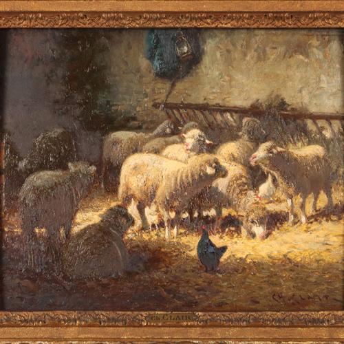 Charles Clair, The Sheepfold, 19th-20th Century, Oil Painting, Framed For Sale - Image 3 of 12