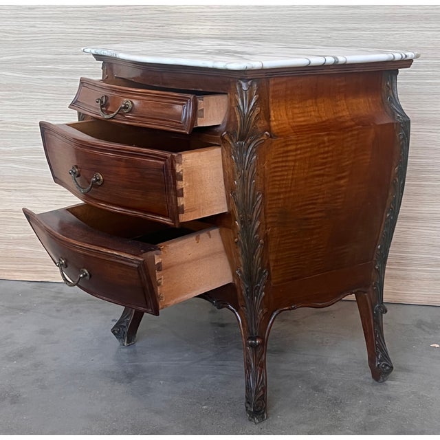 Wood Pair of French Carved Nightstands With Three Drawers and Marble Top For Sale - Image 7 of 10