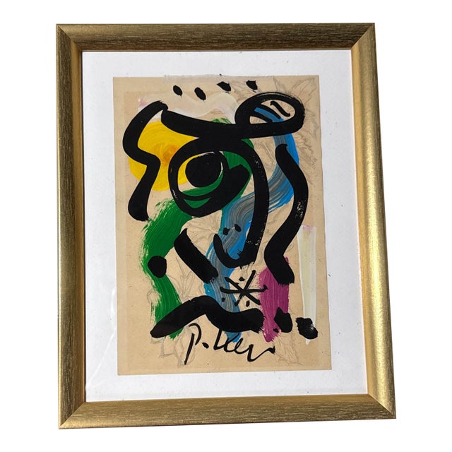 1970s Peter Robert Keil Original Painting Abstract Miro Style Modern Art Signed Framed For Sale