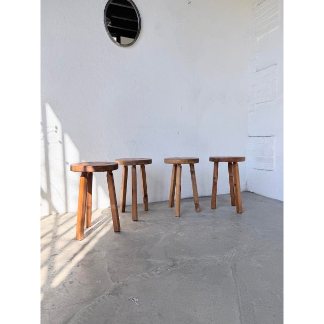 Brown Vintage Tripod Stools, 1950s, Set of 4 For Sale - Image 8 of 18