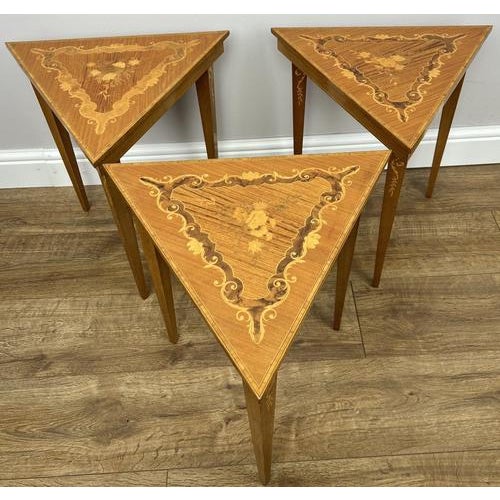 Vintage French Nested Triangle Carved Tables, Set of 3 For Sale - Image 12 of 12