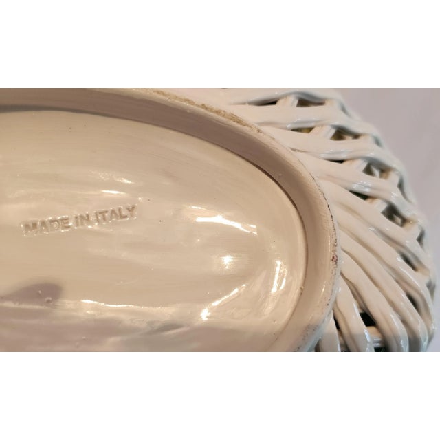 1960s MCM Italian Porcelain Fruit in Lattice Bowl Centerpiece For Sale - Image 5 of 7