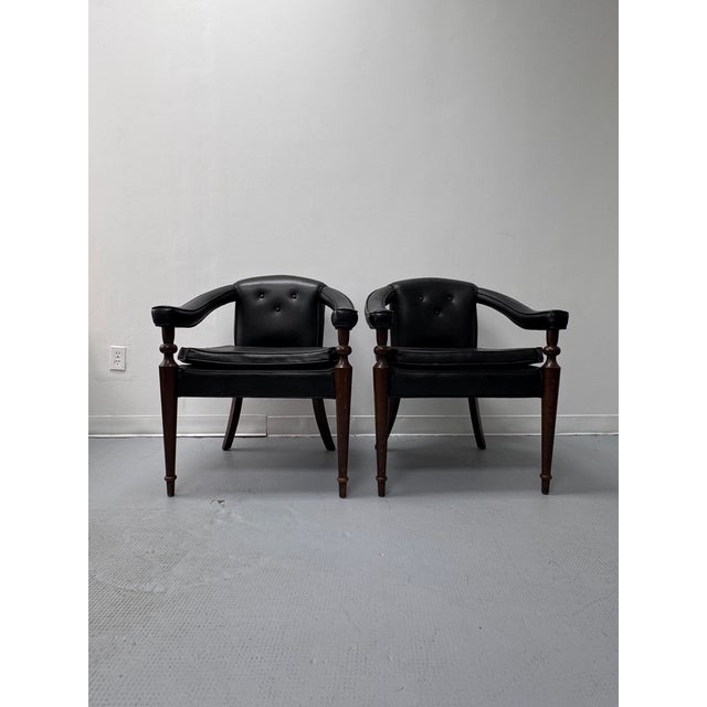 Black Vintage Tufted Leather Barrel-Back Tub Armchairs, Pair, C. 1970s For Sale - Image 8 of 18