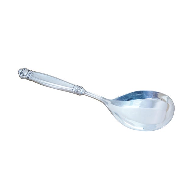 Neoclassical Late 20th Century Manchester Copenhagen Sterling Silver 925 Grooved Serving Spoon 9" For Sale - Image 3 of 12