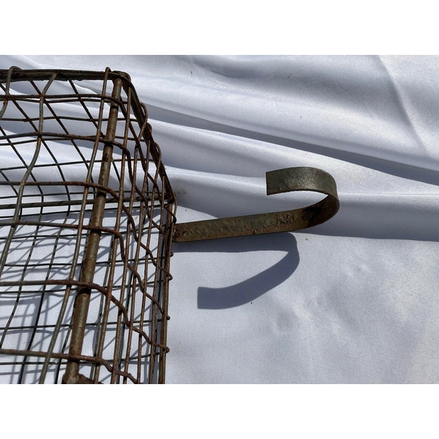 Metal 1930's Large Antique French Wirework Crimped Wire and Metal Wall Pocket Hanging Basket For Sale - Image 7 of 11