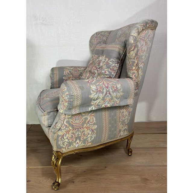 Gold French Louis XV Style Upholstered Armchairs with Giltwood Frames, 1940, Set of 2 For Sale - Image 8 of 12