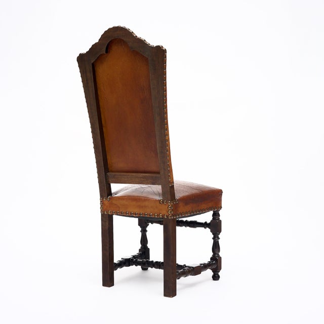 Four Louis XIII Style Leather Dining Chairs For Sale - Image 9 of 9