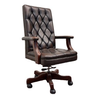 English Chesterfield Desk Chair in Oxblood Leather For Sale