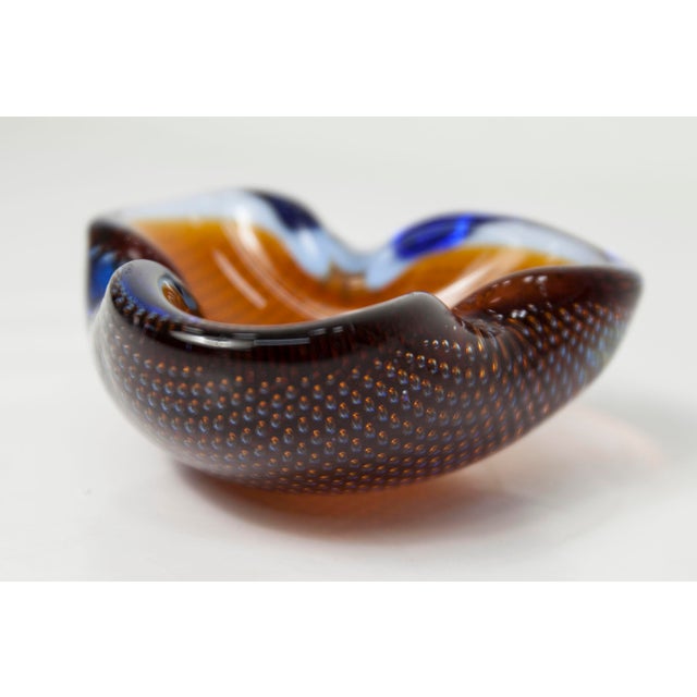 Orange, Blue and Clear Bubble Murano Glass Ashtray, 1960 For Sale - Image 11 of 15