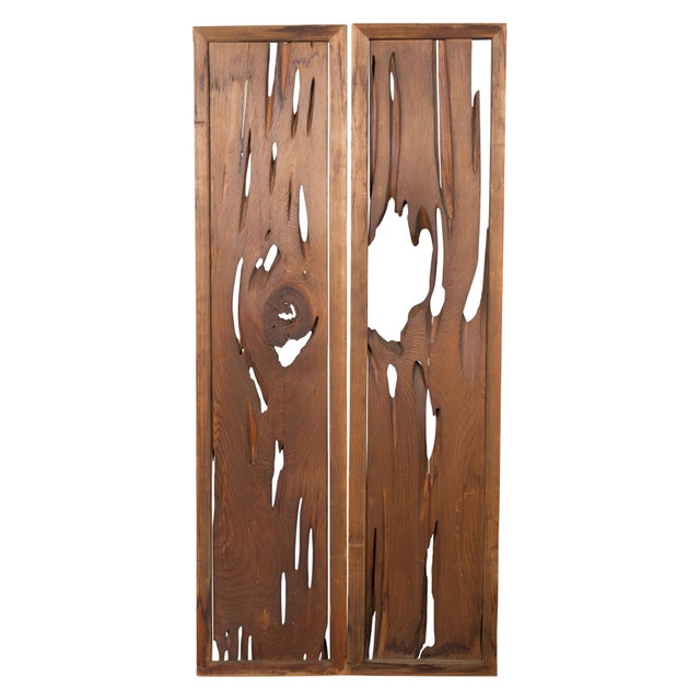 A pair of Japanese carved wooden ranma transom panels from the 19th century, with carved openwork design, natural patina...