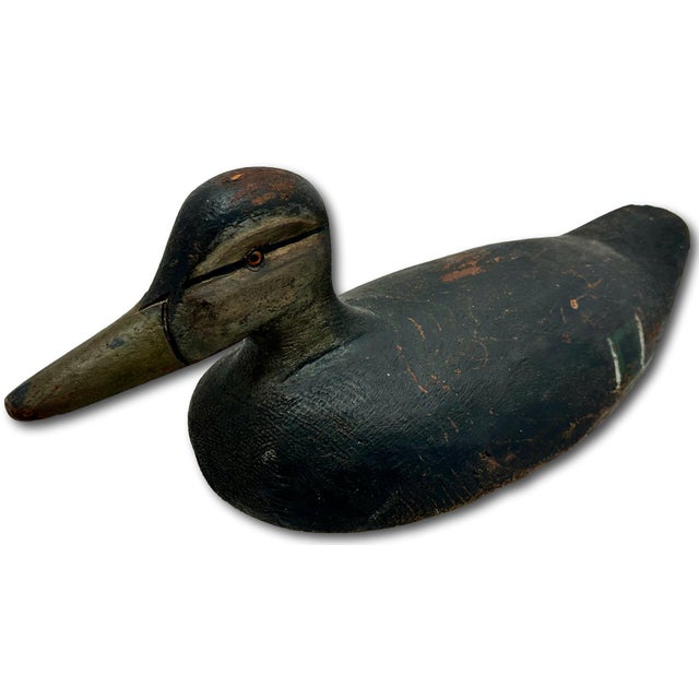 Very Large Size Antique American Carved Wood Hand Painted Duck Hunters Decoy From Downeast Coastal Maine - 21 1/2 Inches Long For Sale In Boston - Image 6 of 18