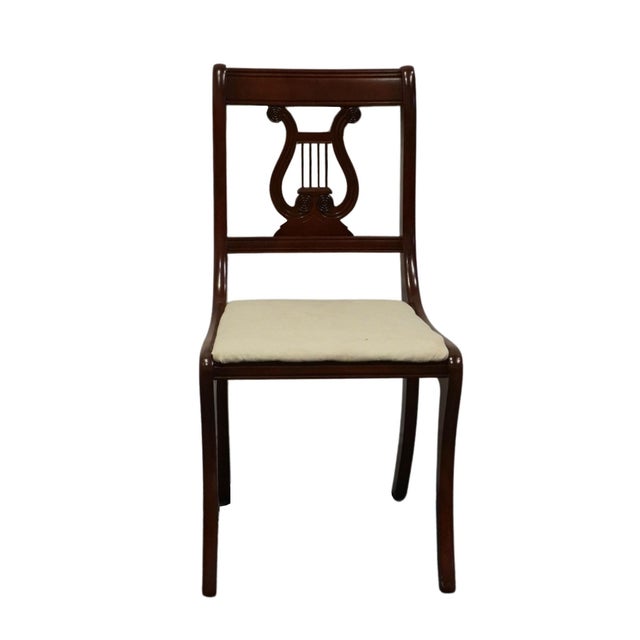 VINTAGE ANTIQUE Solid Mahogany Traditional Duncan Phyfe Style Lyre / Harp Back Dining Side Chair Upholstery needs to be...