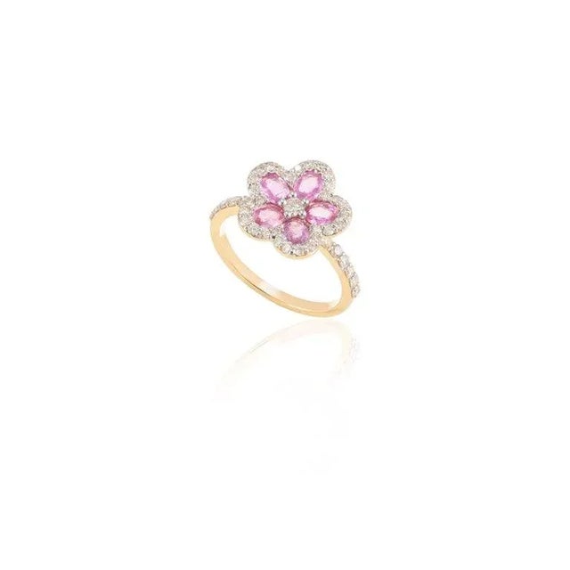 Gold 18k Solid Gold Cherry Blossom Diamond Flower Ring Size 7 (All Sizes Available) For Sale - Image 8 of 13