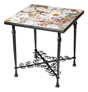 Wrought Iron Side Table with Painted Tiles, 1960s