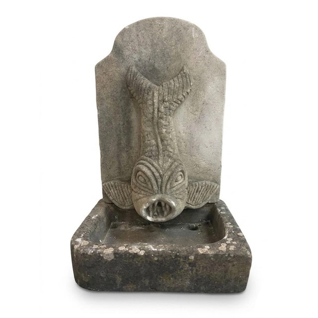 Vintage Cast Stone Dolphin Fish Wall Fountain & Basin For Sale - Image 4 of 6