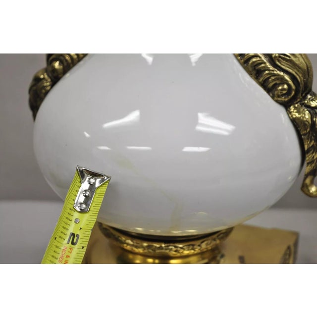 White Vintage French Empire Neoclassical White Porcelain Brass Ormolu Table Lamp Pair For Sale - Image 8 of 12