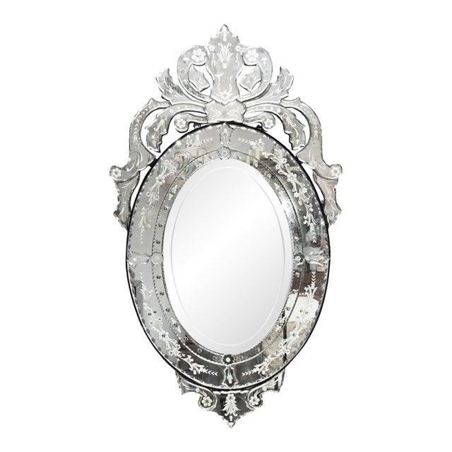 Venetian Etched Oval Mirror For Sale