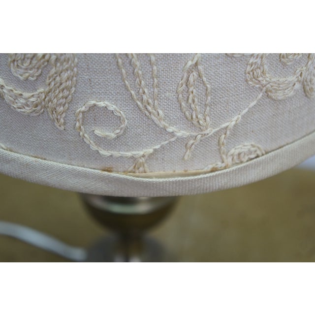 Vintage Brass Colonial Candlestick Crewel Shade Vanity Boudoir Lamp 19" For Sale - Image 11 of 14