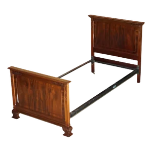 Antique Honduras Hardwood English Hand Carved with Castors Single Bed Frame