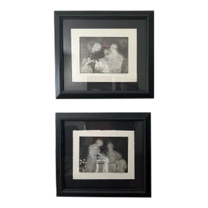 1990s Pair of Beautifully Framed Etchings of Women by American Artist Sydney Helfman