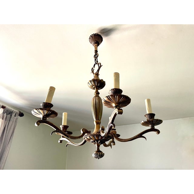 Metal Regency Bronze 5-Light Chandelier, 1950s For Sale - Image 7 of 10