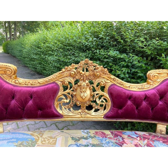 1950s French Louis XVI Gold Beech Velvet Settee For Sale - Image 9 of 13