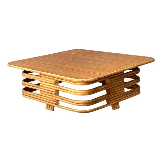 Vintage Stacked Rattan Coffee Table After Paul Frankl For Sale