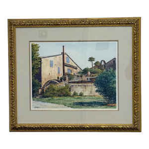 Circa 1997 Gilles Grimoin Original "Moulin Saint Michel" Watercolor, Framed