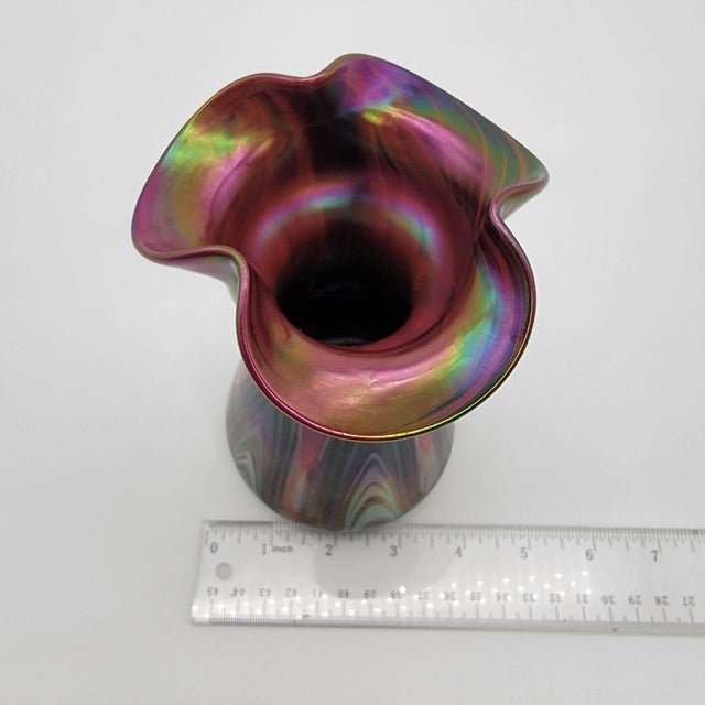Glass Antique Art Nouveau Josef Rindskopf Bohemian Pulled Feather Iridescent Art Glass Vase For Sale - Image 7 of 9