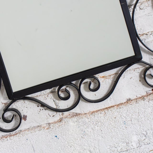 Mid-20th Century Art Deco Wall Mirror Black Painted Wrought Iron Frame W/Cast Brass Details & Arched Top For Sale - Image 11 of 18