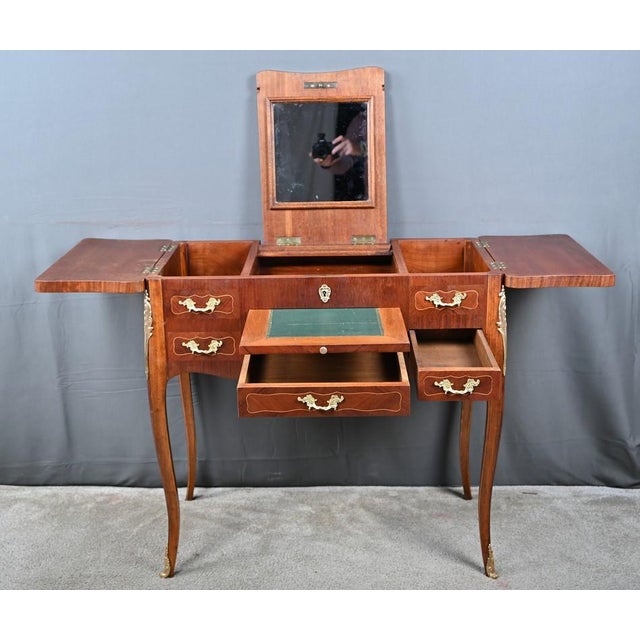 Louis XV-Louis XVI Transitional Style Marquetry Dressing Table, Late 19th Century For Sale - Image 16 of 18