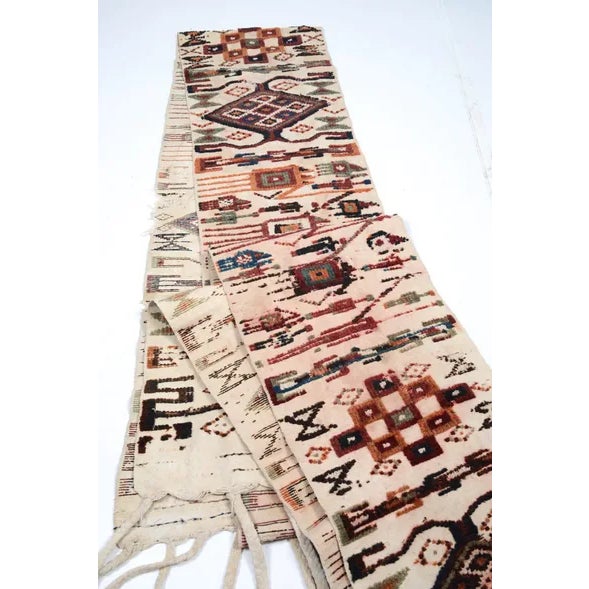 Large vintage wool and cotton pictorial textile runner featuring a natural cotton field with tufted/knotted pictorial and...