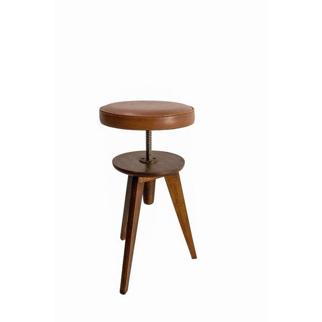 1950s French Three Compas Legs Piano Stool in Skai and Beech, 1950s For Sale - Image 5 of 10