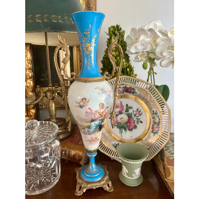 Robin's Egg Blue Antique Sevres Style Porcelain Vase For Sale - Image 8 of 8