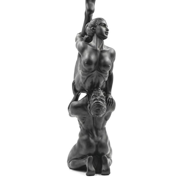 1970s Sculptural Black Figural Table Lamp With Frosted White Globe For Sale - Image 4 of 11