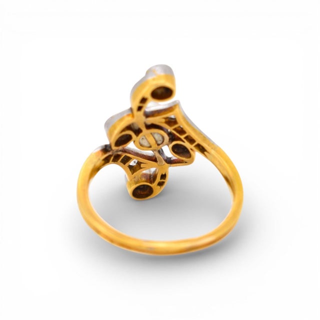Early 20th Century Antique 1910 Art Nouveau Pearl Ring - 18k Gold / Platinum, Size 7 For Sale - Image 5 of 7