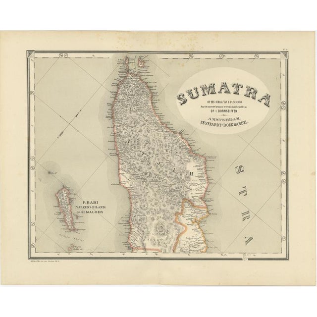 This impressive four-sheet map set presents a complete late 19th century cartographic survey of the island of Sumatra and...