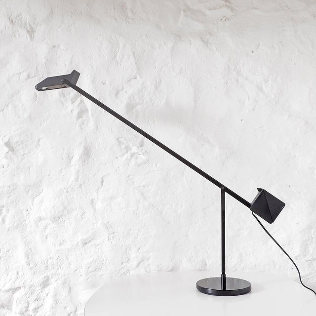 Desk lamp manufactured by Fase, patented models Model Cisne Mesa, black color Madrid, Spain Circa 1980 Steel structure,...