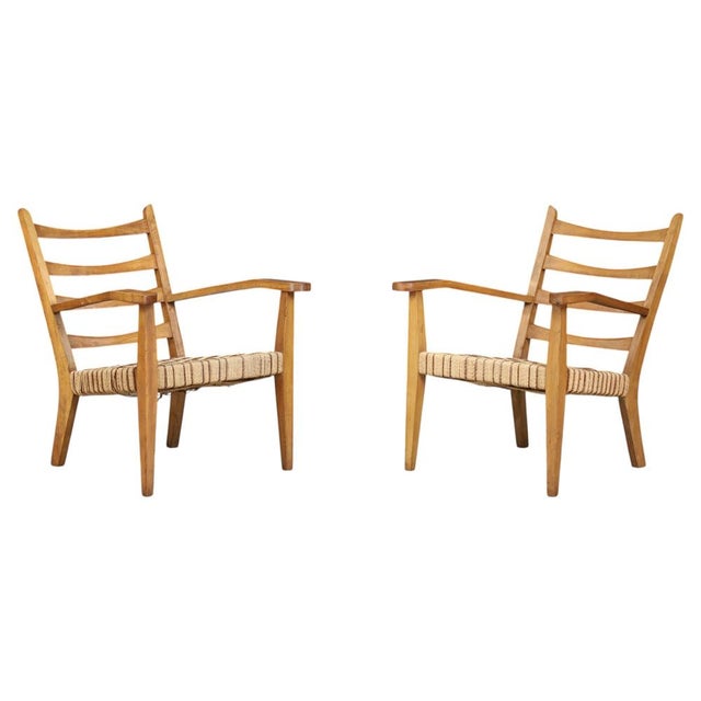 Italian Sculptural Beechwood Armchairs with Woven Rope Seats, 1940, Set of 2 For Sale - Image 11 of 11