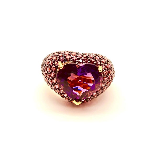 Bochic "Orient" Vintage Pink Sapphire & Amethyst Ring Set Inn 18K Gold & Silver For Sale - Image 11 of 18