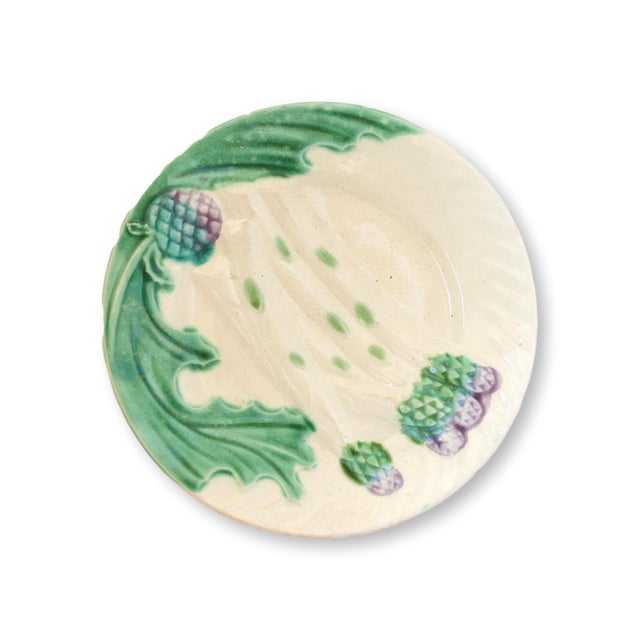 Early 20th Century Antique French Majolica Artichoke Plates, Set of 4 For Sale - Image 5 of 11