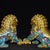Metal Pair of Vintage Cloisonné Gilt Bronze Guardian Lion Statues With Turquoise Enamel For Sale - Image 7 of 11