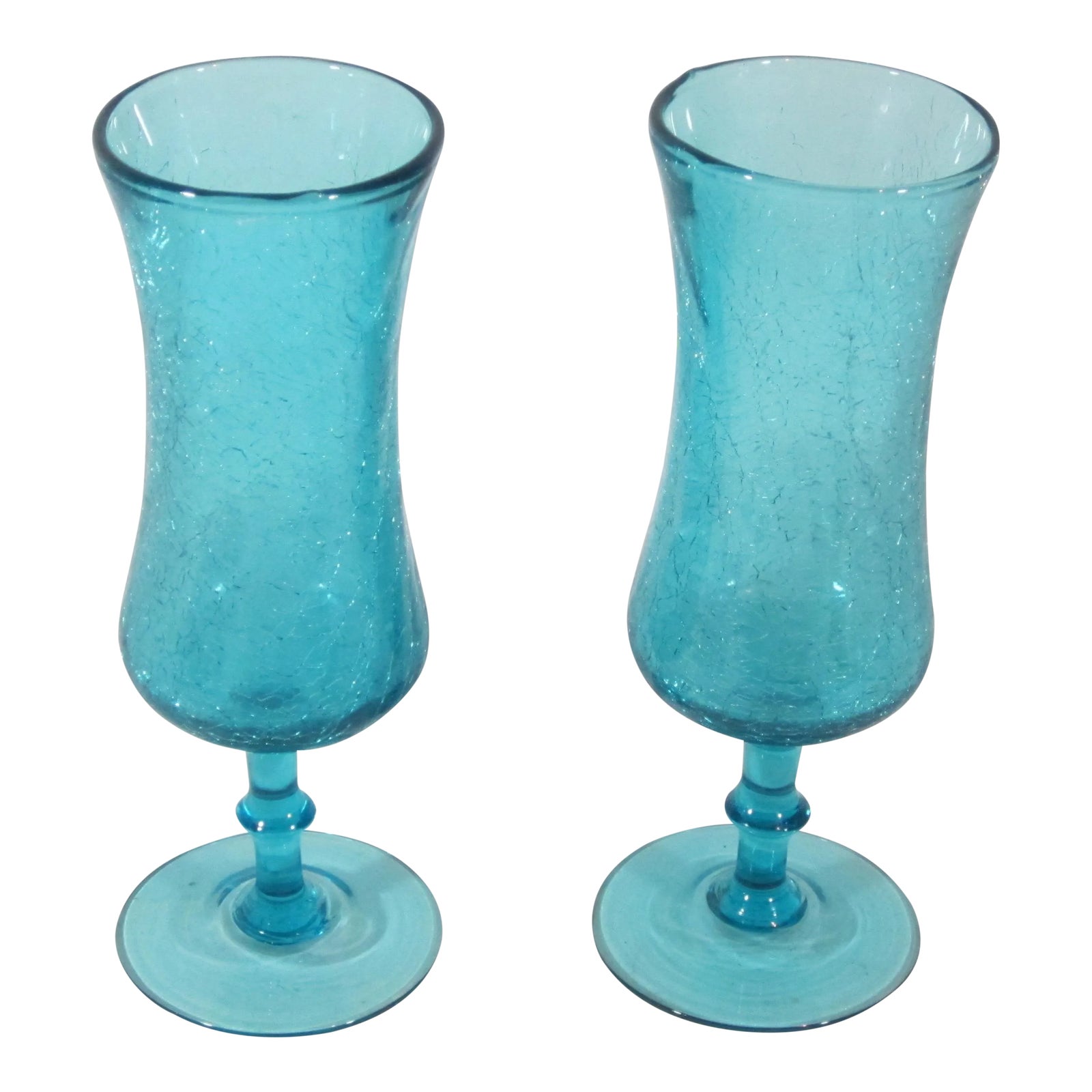 1960s Contemporary Turquoise Crackle Glass Vases a Pair Chairish