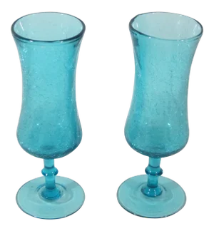 1960s Contemporary Turquoise Crackle Glass Vases - a Pair