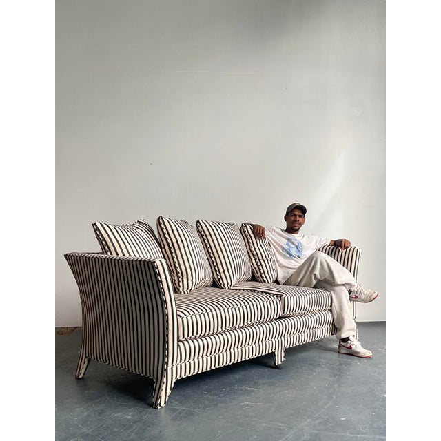 Wood Vintage Boho Striped Sofa For Sale - Image 7 of 12