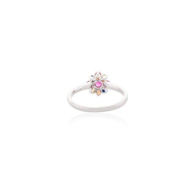 0.71 Carat Minimalist Multi Gemstone Flower Ring Size 7 For Sale In New York - Image 6 of 7