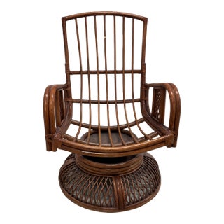 Mid-Century, Franco Albini-Attributed Swivel Rocker Chairs in Italian Vivai Del Sud Style. Fully Refurbished Vintage Rattan & Reed Chairs For Sale