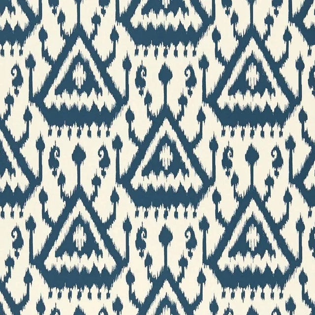 Contemporary Sample - Schumacher Vientiane Ikat Wallpaper in Indigo Blue For Sale - Image 3 of 3