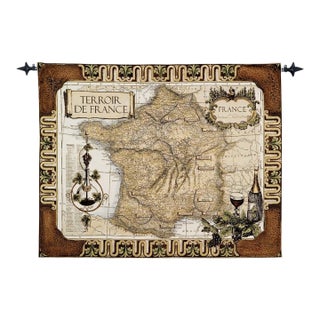 French Wine Country Loom Woven Tapestry - 106 X 132 Cm (3'6" X 4'4") - Requires Rod Size 3 For Sale