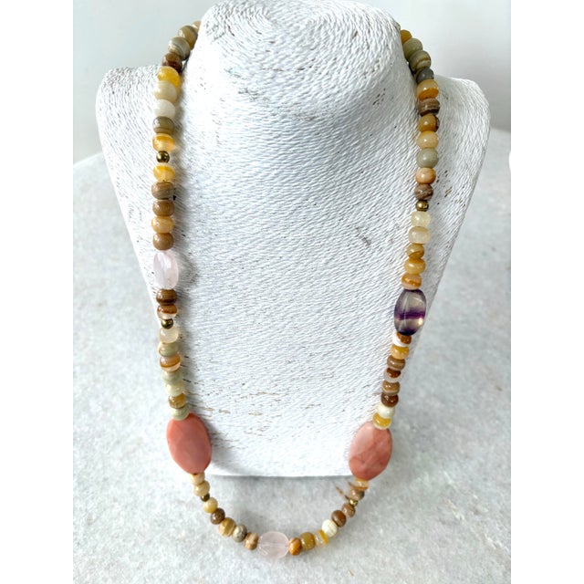 Mixed Vintage Agate Stone Beaded Necklace For Sale - Image 4 of 4